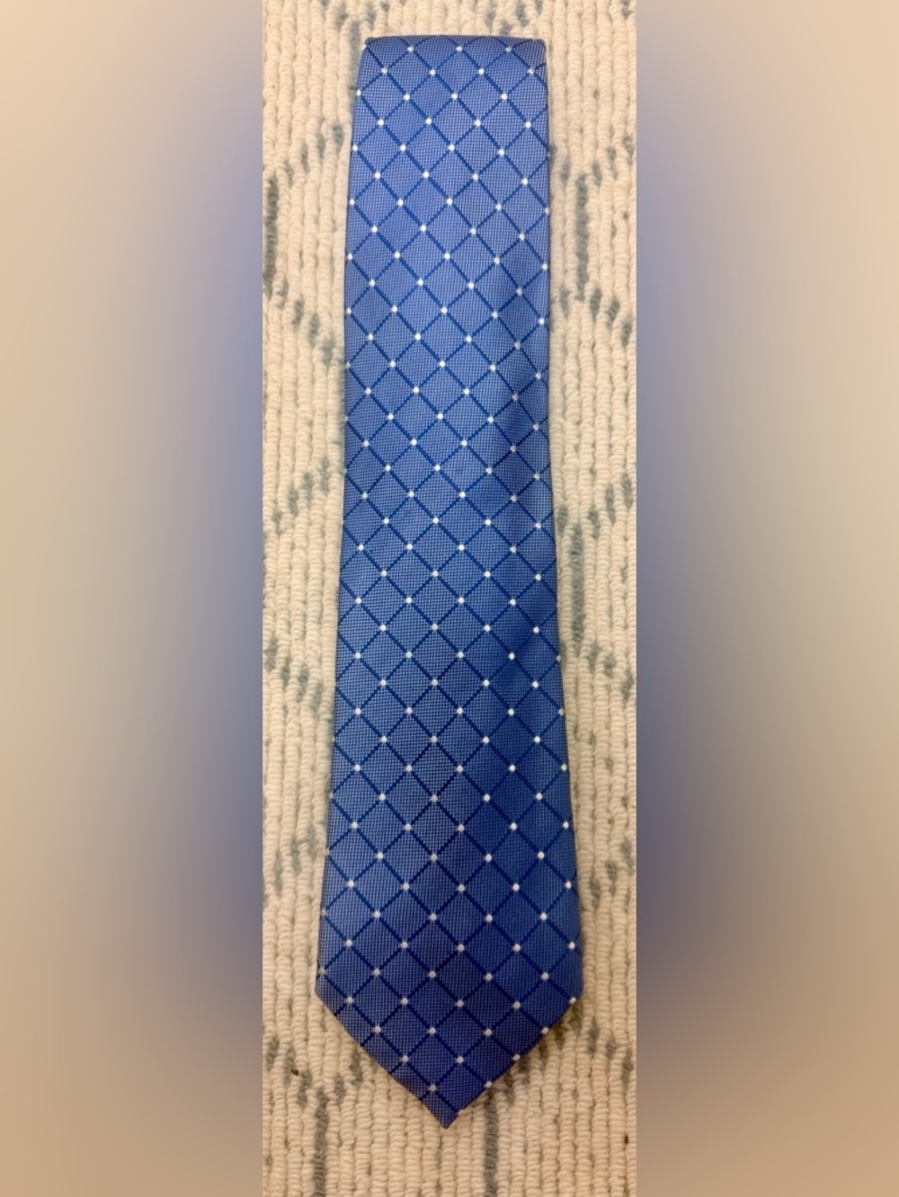 HENRY JACOBSON 100% Silk Handmade Blue Diamond Geometric Pattern Men’s Necktie - Picture 4 of 12